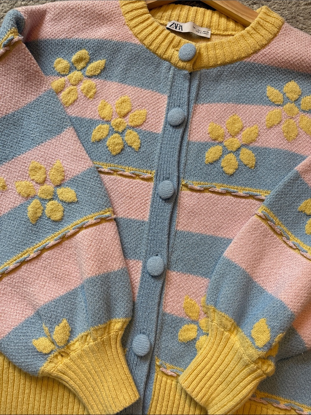 Zara Pastel Floral Stripe Cotton Cardigan